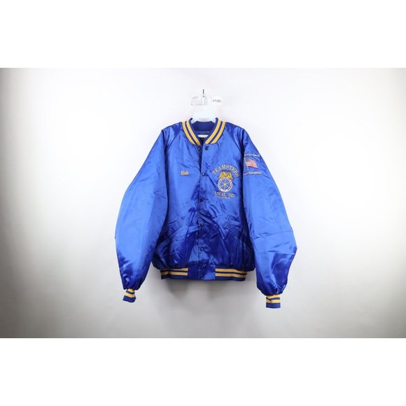 Vintage 80s Mens 2XL Spell Out Teamsters Local 745 Texas Satin Bomber Jacket USA